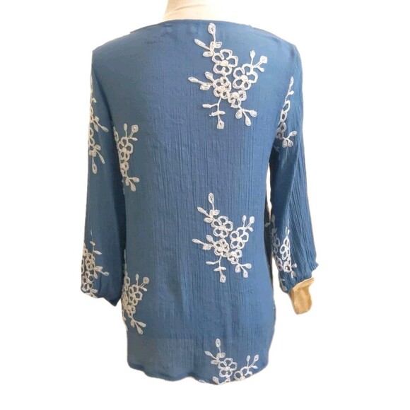ANNELIEGE Blue Tunic Blouse Embroidered Lined Size M - Picture 3 of 11